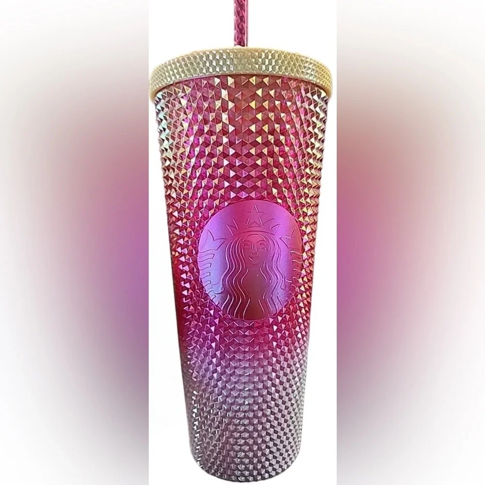 Starbucks 2024 Holiday Ruby & White Gradient Studded 24oz. w/Gold Lid Tumbler